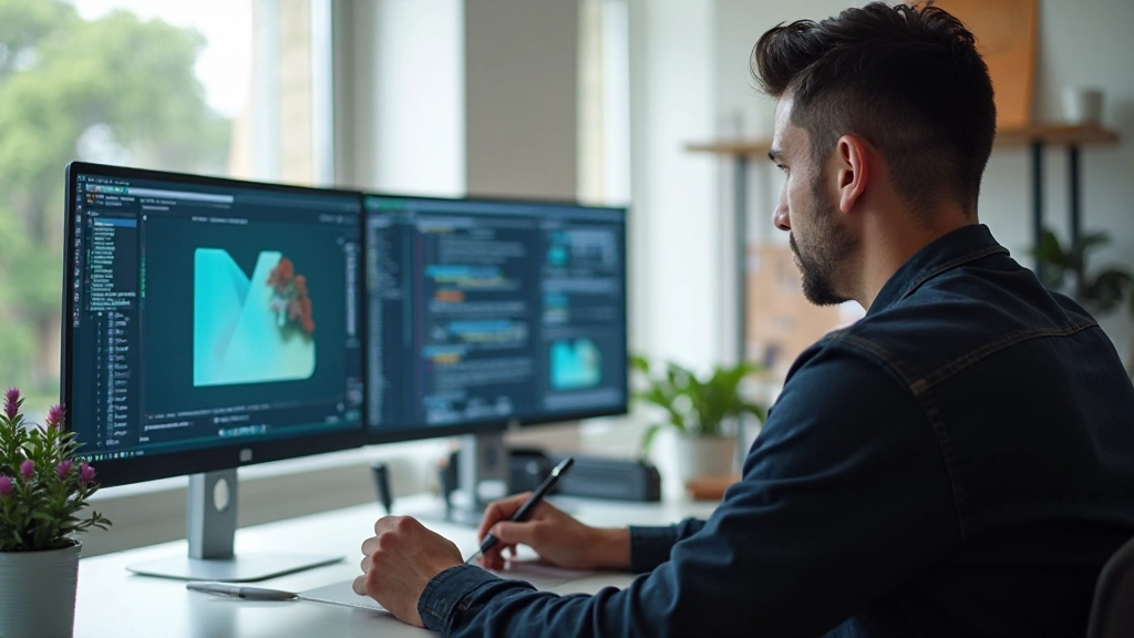 Profissional de design trabalhando em wireframes e protótipos em tablet com stylus digital em ambiente de escritório moderno