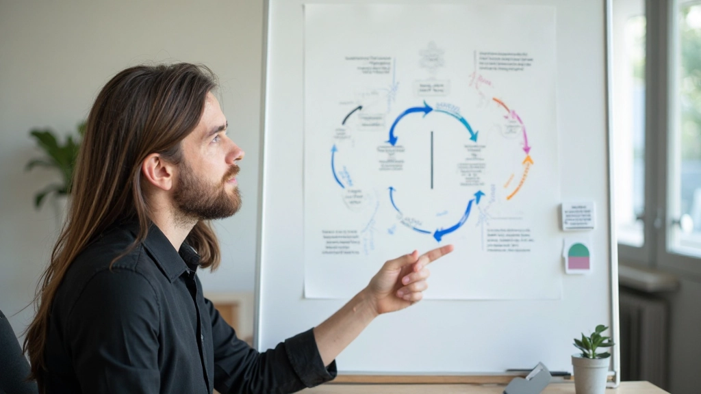 Mãos de designer organizando componentes UI e elementos de design em espaço de trabalho profissional